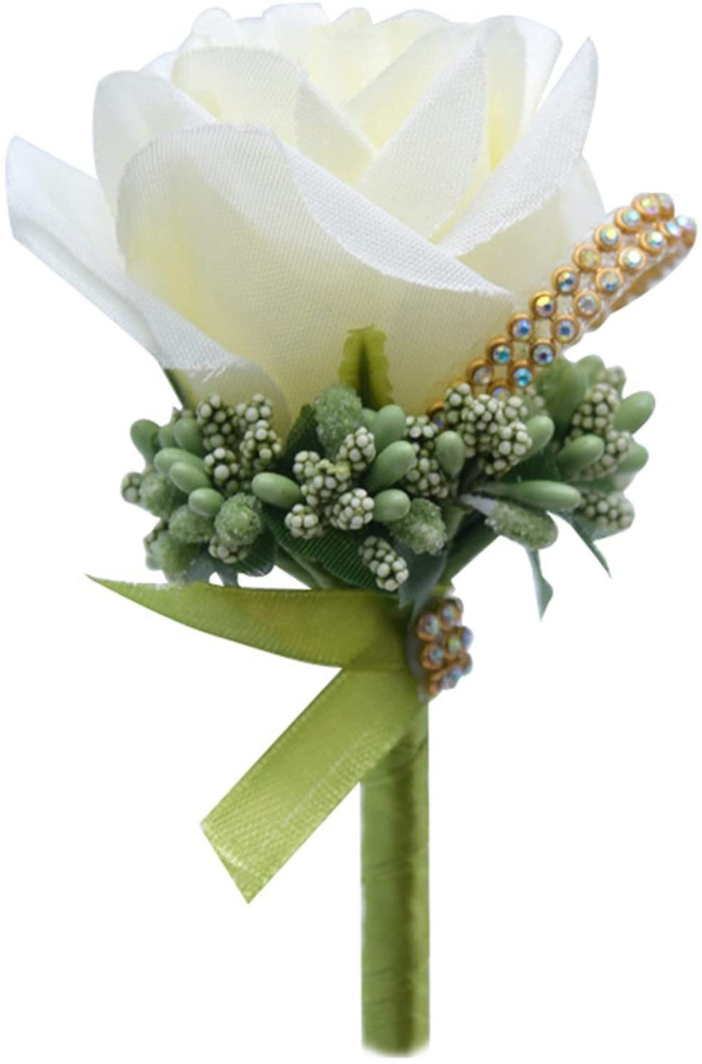 Handgelenkskorsagen für Hochzeiten， Rose Brosche Hochzeit Corsagen Armband Brautjungfern weiß Bräutigam Blume Boutonniere Zeremonie Blumen(Ivory)