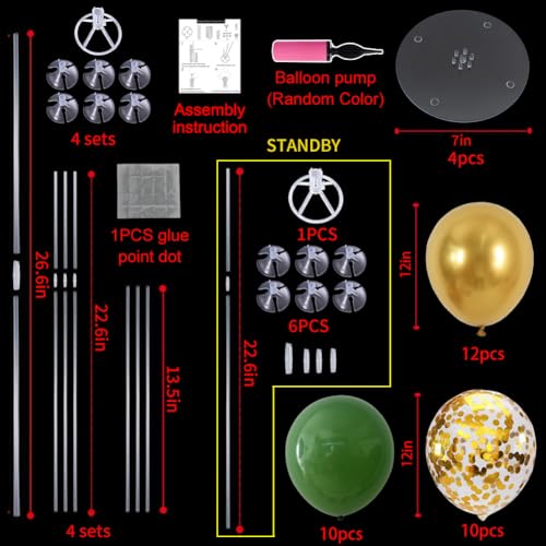 Image of TONIFUL 4 Set Sage Green Gold Balloon Stand Balloon Centerpieces for Table