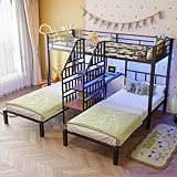 EURHCIO Lit Superposé 90/140x200cm,lit Superposé 3 Places avec Lampe LED Réglable,Bureau,échelle de Rangement,Barrière de lit Haute,pour Ados (Noir)