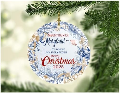 Christmas Ornament Tree 2025 Gift Mount Rainier Maryland Ornaments It's Where My Story Begins Mount Rainier MD Hometown State Gift Xmas Decoration Rustic Holidays 3" image 2