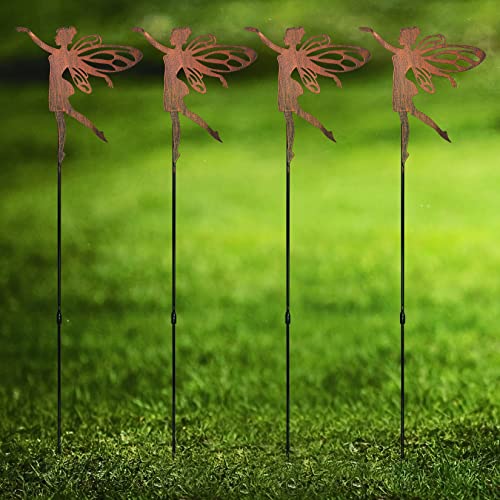 Sunmile Metal Stake Garden Decoration Outdoor Indoor Angle Fairy Silhouette Stake For Yard Lawn Flower Waterproof Patio Decorations Bronze Set Of 4 #TOP1