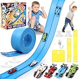 Flexible Race Car Track - 15 Ft Rolls Up Car Ramp Track Toy with Suction Cups, Diecast 1/64th Cars Model, Flex Race Portable Racetrack for Boys Girls