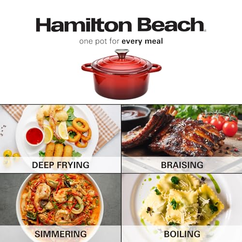 Hamilton Beach Forno holandês de ferro fundido esmaltado vermelho (3 quartos) | Panela de forno hola