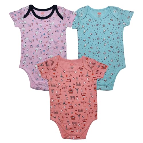 Image of LuvLap Baby Boys & Girls 100% Cotton Half Sleeve Romper /Bodysuit, Pack Of 3