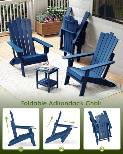 GREENVINES Folding-Adirondack-Chairs-Set-of-2 | Throne Series | HDPE Plastic | Fire Pit Chair | All Weather | for Outdoor Patio Deck Poolside Backyard | Blue — view 6