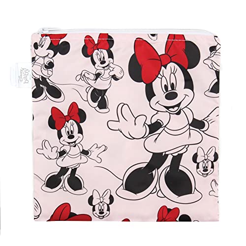 Image of Bumkins Disney Reusable Sandwich and Snack Bags, for Kids School Lunch and for Adults Portion, Washable Fabric, Waterproof Cloth Zip Bag, Travel Pouch, Food-Safe, Large, Minnie Mouse Classic