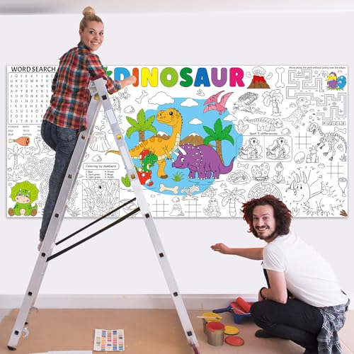 Image of Naozinebi Dinosaur Giant Coloring Poster for Large Coloring Tablecloth Big Paper Sheets Page Dino Table Cloth DIY Activity Game Art Crafts Mat Wall Home Party Decoration Supplies