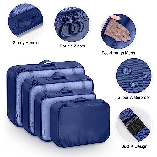 Image of MURISE Packing Cubes for Travel, 8 Pcs Suitcase Organiser Bags for Travel Essentials, Durable Luggage Organiser Set, Packing Organisers, Suitcase Organiser System for Men /Women, Darl Blue