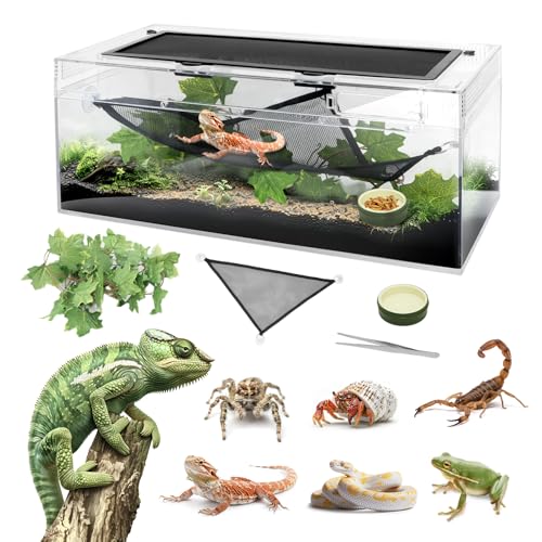 Azv Reptile Pc Terrarium Amphibian Turtle Tank Starter Kit Habitat Cage 9.4X19.2X7.8Inch For Breeding Lizards cover