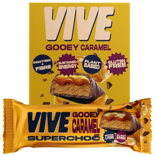 Vive Superchoc Low Sugar High Fibre Gooey Caramel Chocolate Bar - Protein Packed - Vegan Healthy Snack
