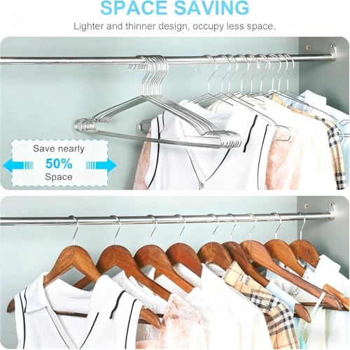 Image of Zollyss Cloth Hangers Stainless Steel | Heavy Duty Wire Hangers with Non Slip Grooves | 40 cm Ultra Thin Space Saving Wardrobe Organiser | Silver (Pack of 10)