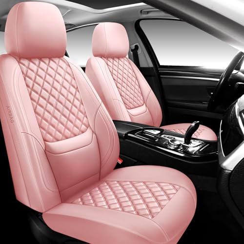 NS YOLO Leather Car Seat Covers Full Set, Universal Fit for Cars Trucks,SUVs,Waterproof Car Seat Protector,Automotive Seat Covers for 5 Seats (Pink, Full Set(Front and Rear-5 Seats))