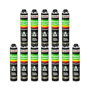 Isolbau Montageschuim – PU-bouwschuim voor schuimpistolen – 1K pistoolschuim voor binnen en buiten – 12 x 750 ml