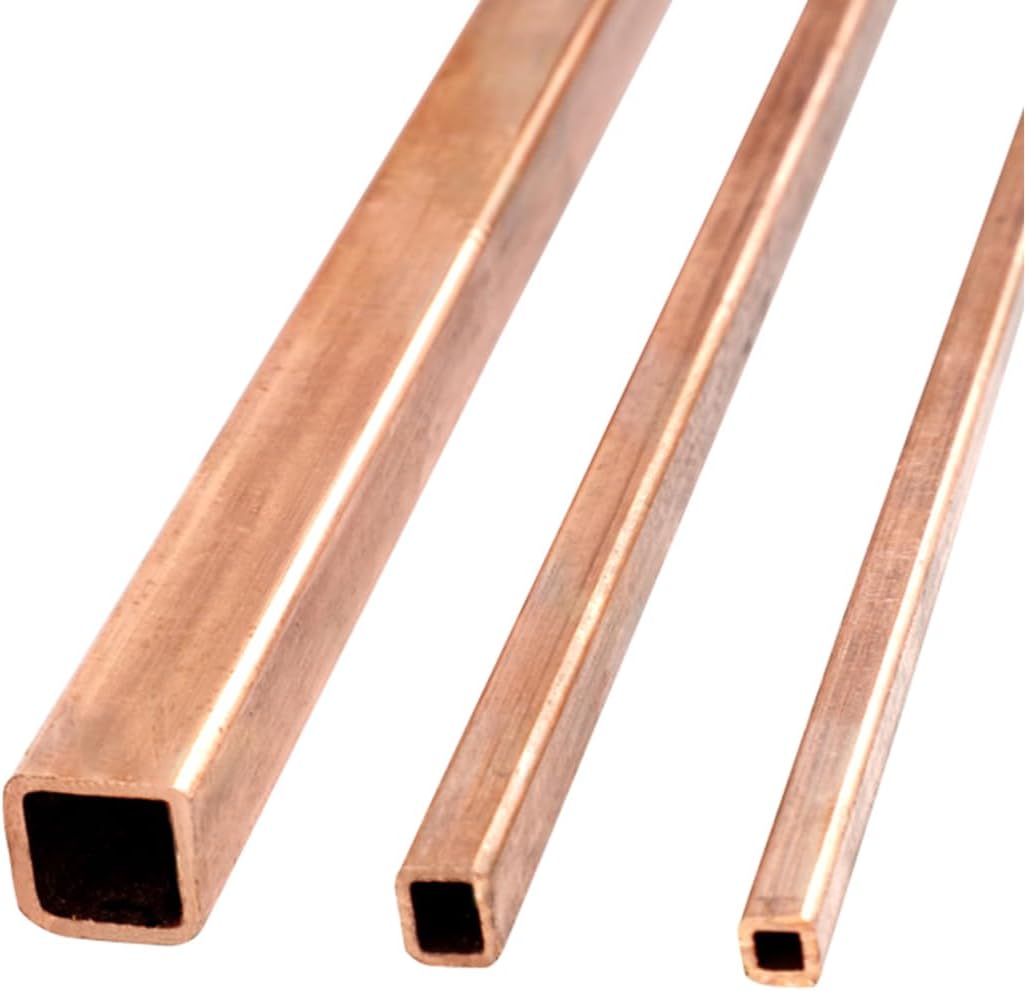 Purple Copper Square Tube -Set of 2, Long 10mm, Wide 10mm, Wall Thickness 1mm, Total Length 500mm for DIY Metal Crafts