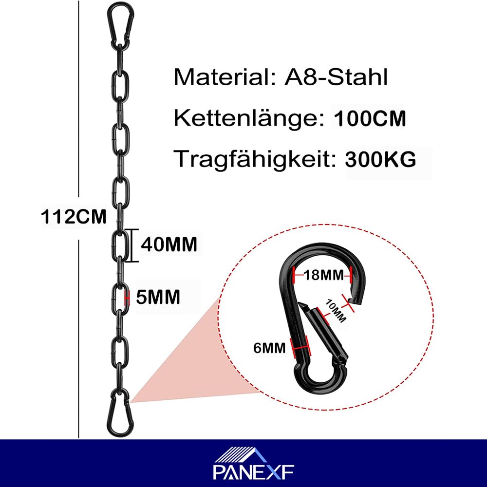 Panexf Strong extension chain for hanging chairs 2 pieces hanging chair chain diameter 5mm 100cm, black - Image 2