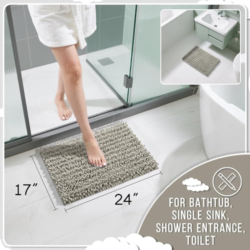 Yimobra Microfiber Luxury Bathroom Rectangular Rug Mat 24X17, Extra Soft & Absorbent Bath Rugs, Non-Slip Plush Shaggy Bath Carpet, Machine Wash Dry, Bath Mats For Bathroom Floor, Tub And Shower, Sand