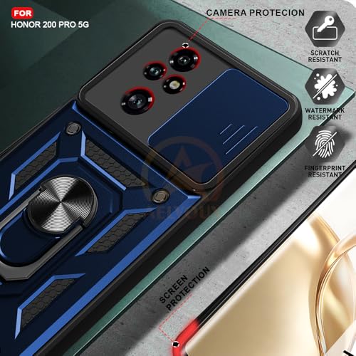 Image of Armor Bumper Back Cover Case for Honor 200 Pro 5G Rotating Camera Cover, Ring Holder & Kickstand | Heavy Duty & 360 Degree Protection Honor 200 Pro 5G Back Cover (Blue)
