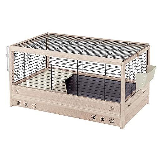 Ferplast Aréna 100 Cage en Bois, Clapier avec Accessoires Inclus pour Lapins, Cochons d'inde, Maisonnette pour Petits Animaux, 100 x 62,5 x 51 cm Noir