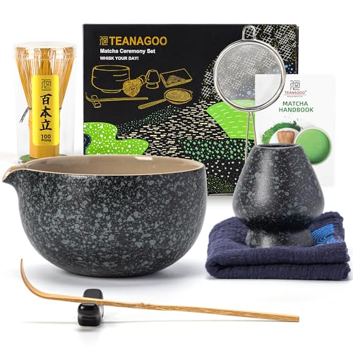 TEANAGOO Matcha Whisk Set | 7 Pcs / Set, Bamboo & Ceramic | Japanese Style, Charcoal Grey