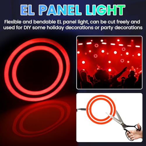 Image of EL Panel Light, Glowing LED Eyes Electroluminescent El Sheet Panel Light DIY Cuttable Round Ring EL Sheet Cosplay Mask Eyes Decoration with Battery Box (Red)