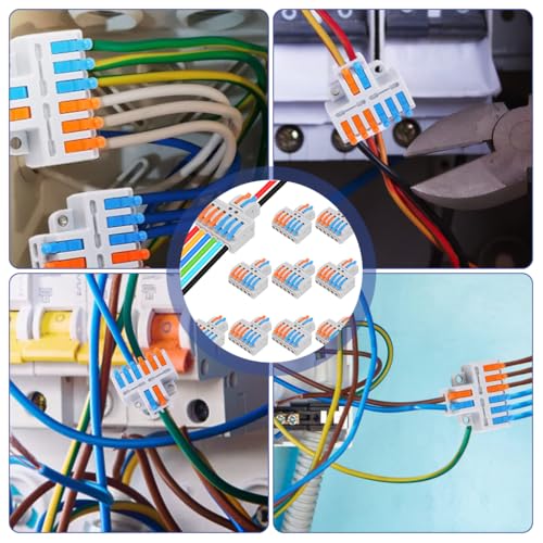 Image of Serplex 20PCS Lever-Nut Wire Connectors 2 in to 6 Out Quick Wiring Cable Connector for AWG 28-12 Compact Electrical Versatile for Hard Flexible Flame Retardant