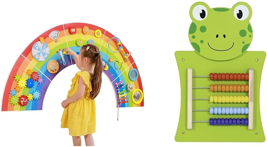 SPARK & WOW Rainbow Activity Wall Panels - Ages 18m+ - Sensory Wall Toy - 10 Activities & Frog Activity Wall Panel - Toddler Activity Center - Wall-Mounted Toy for Kids Aged 18M+