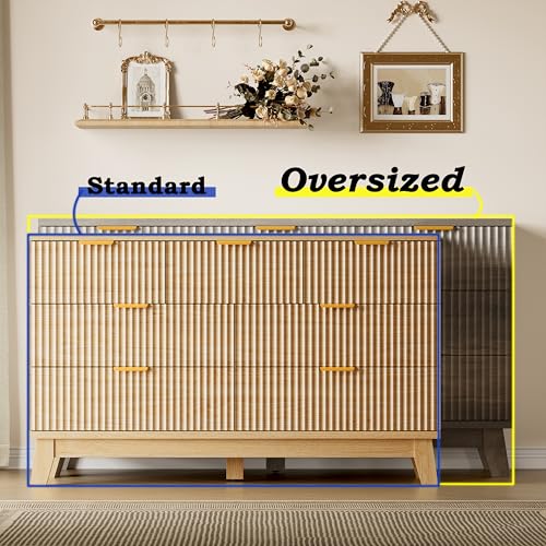 Image of BORNOON Fluted 7 Drawer Dresser, 47.2 inch Wide Modern Boho Chest of Drawers, Wooden Storage Dresser TV Stand for Bedroom, Living Room, Closet, Hallway, Curved Profile Design
