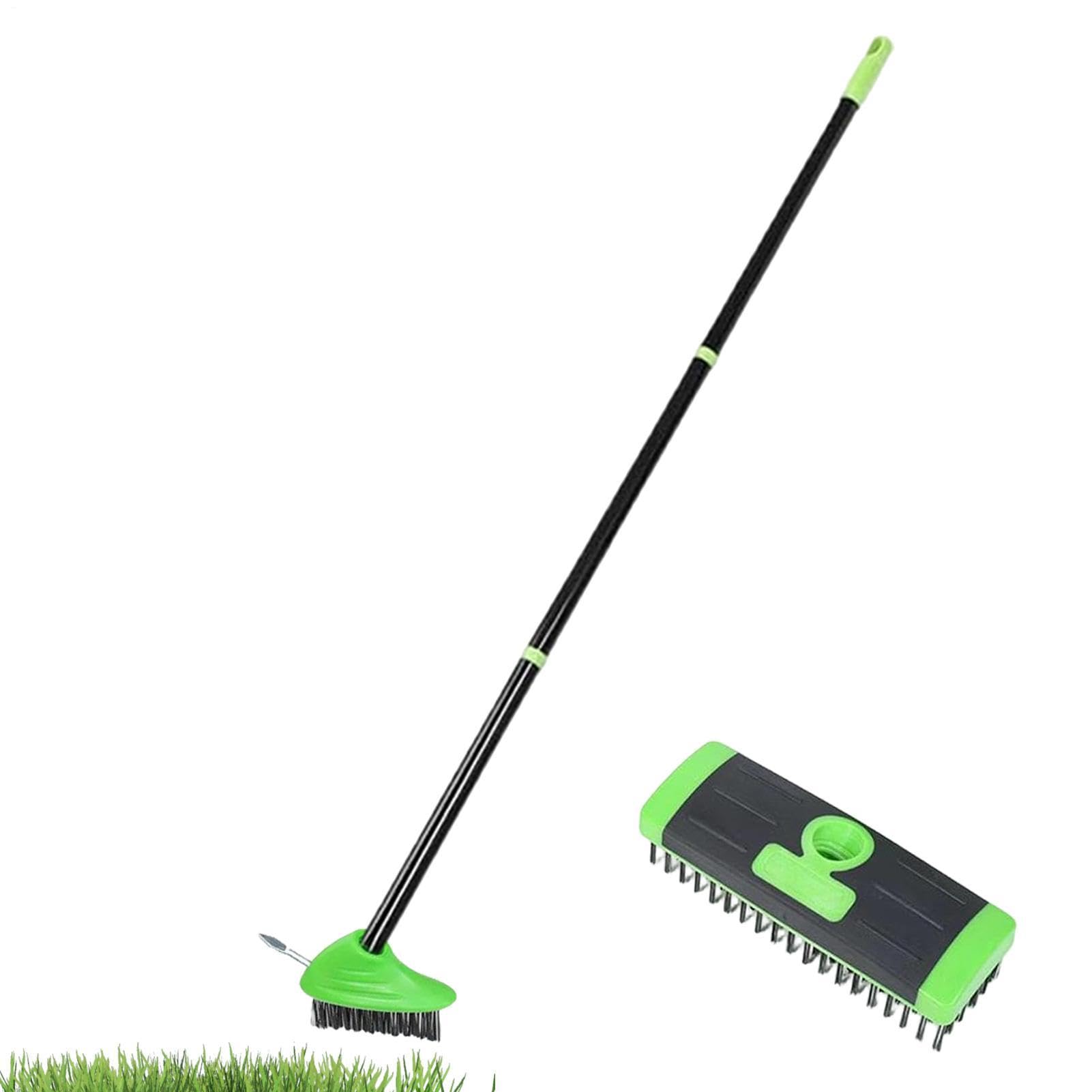 Outil arrache-herbe pour trottoirs et pavés avec brosse manuelle à manche réglable