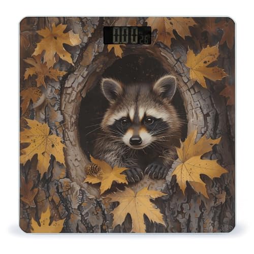 Báscula digital de baño con diseño mapache, vidrio templado miniatura 1