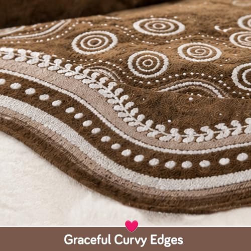 Image of HOKIPO Complete (Seat+Back+Arm) Sofa Mat Set for 3 Seater Sofa |Premium Chenille Sofa Covers with Curve Edges, 'Serene Curves Series' - Flowy Swirl (IN-997+1002+1001 * 2 - D1)