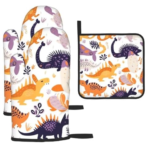RLDOBOFE Dinosaur and Cacti Oven Mitt Set Cover