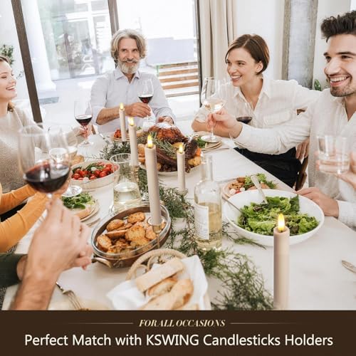 Image of Upgraded Real Wax LED Flameless Taper Candles with Remote, 6 PCS Taupe 9.6 inch Long Realistic Fake Candlesticks for Home /Wedding /Fireplace Xmas Decor