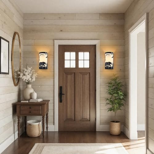 Image of Wall Sconce Light,Bear Metal Cream Parchment Rustic Wall Sconces,Farmhouse E26 Base Black Matte Hallway Sconces Wall Lighting,Vintage Wall Mount Lamp for Living Room,Bedroom(Hardwired Only)