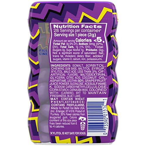 Image of Mentos SOUR Sugar-Free Chewing Gum with Xylitol, Sour Grape Flavored, 28 Piece Bottle (Pack of 6)