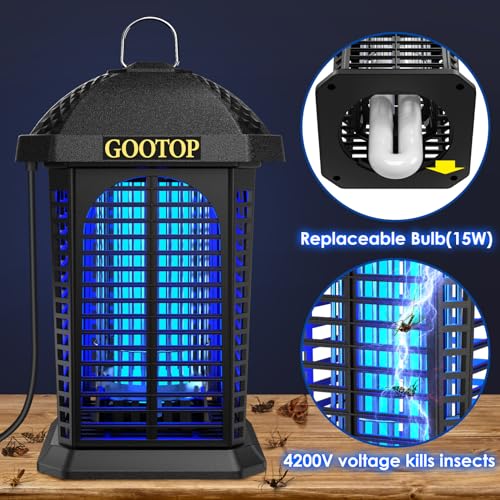 Image of Bug Zapper Outdoor, 4200V Electric Mosquito Zapper, Bug Zapper Outdoor, Fly Traps, Fly Zapper, Mosquito Killer Indoor 3 Prong Plug, 90-130V, ABS Plastic Outer