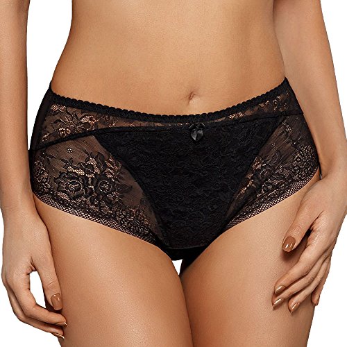 Gaia 594P Sandy Braguita con Encaje Estampado para Mujeres Cintura Alta - Hecha En La UE, Negro,XL