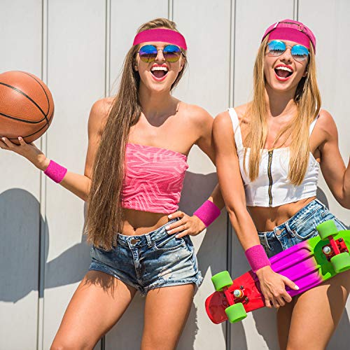 Image of Bememo 6 Pcs Neon Sports Sweatbands Set Sports Competitions Sweatbands 2 Headband 4 Wristbands Breathable Terry Cloth Athletic Bands for Team Soccer Spirit 80s Costumes Cosplay