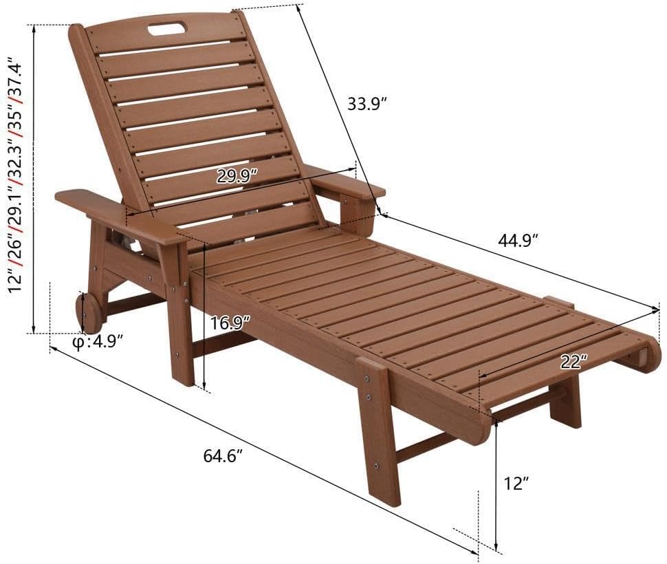 Outdoor Folding Reclining Sunlounger Patio Chaise Lounge Chair Pool Lawn Lounger Teak Color