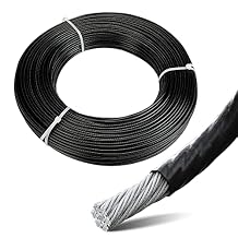 Muzata 150ft Black Vinyl Coated Wire Rope 3/32" Overmolded to 1/8" Stainless Steel Aircraft Cable 7x7 Strand Outdoor Indoor Cable Wire for Clotheline String Lights Hanging DIY WR11