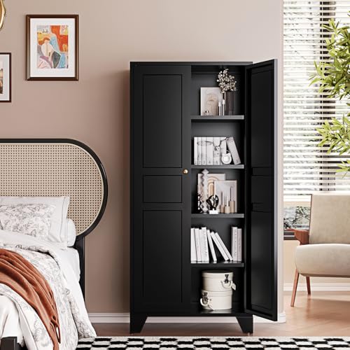 Image of Letaya Metal Pantry Storage Cabinet with Door and Adjustable Shelves,Black