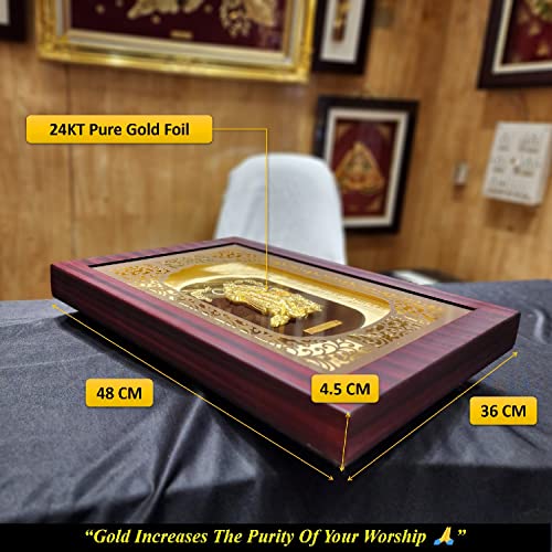 Image of Pk & Pk Jewellers Lord Radha Krishna with Peacock Oblong Photo Frame | 24KT Pure Gold | Elite Collection | Medium-Large Size (For Premium Gift, Temple, Home Decor, Wall Decoration)