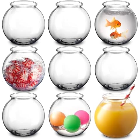 JoyServe 16 Oz Plastic Fish Bowl (12 Pack) 4 Inch Heavy Duty Plastic Ivy Bowls, for Candy, Carnival Games, Prizes, Centerpieces and Party Decoration Supplies, BPA-Free Cover