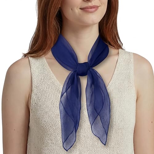 Image of Basic Sense Square Chiffon Scarf Bandana for Women, Head Scarf, Navy