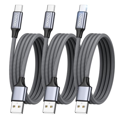 RAVIAD Cavo USB Type-C [3Pezzi, 3m] Cavo USB C Ricarica Rapida 3A QC 3.0 Nylon Intrecciato Cavo Ricarica USB C per Samsung Galaxy S25/ S24/ S23/ S22/ S21, iPhone 17 16 15 Pro Max Plus, P60 P50, Pixel