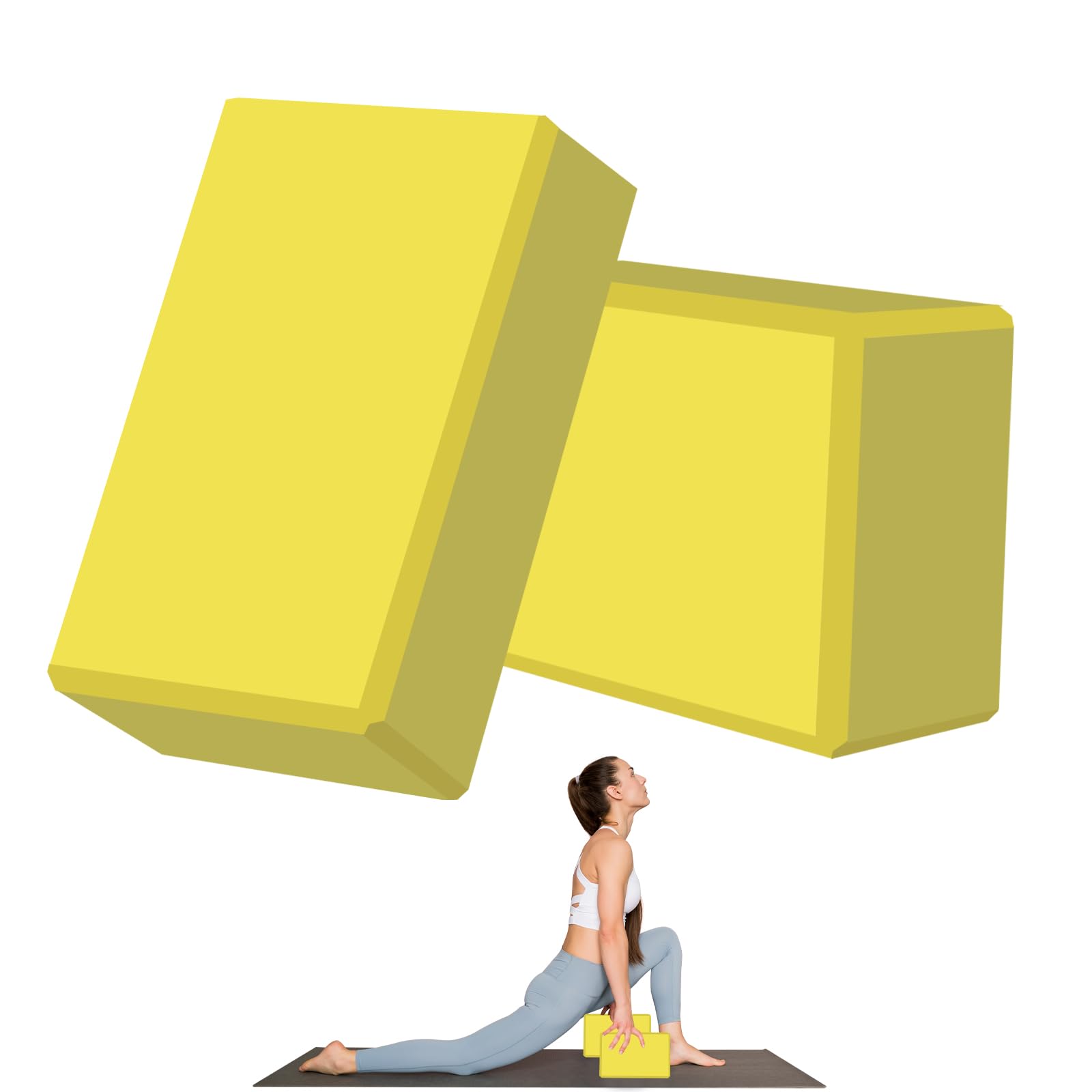 MBHKRRS 9"x6"x3" Yoga Blocks, Soft Non-Slip Surface Premium Foam Blocks, Supportive, Lightweight, Odor Resistant, Yoga Accessories for Pilates Meditation General Fitness Stretching Toning (yellow-2