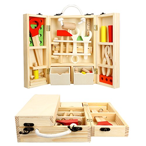 Lewo Wooden Tool Toys Pretend Play Toolbox Accessories Set Educational Construction Toys for Kids - Thumbnail 2