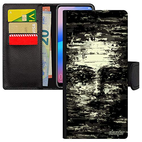 Pochette Galaxy Note 10 Lite peinture grise visage femme avec rabat cuir