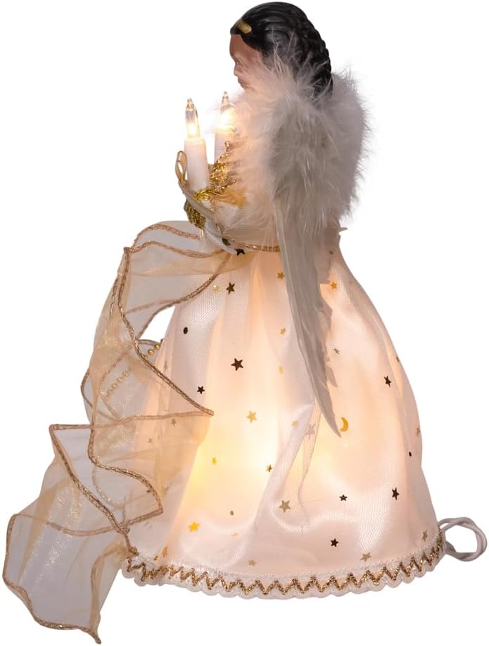 Kurt Adler 10L Ivory & Gold African American Angel Treetop