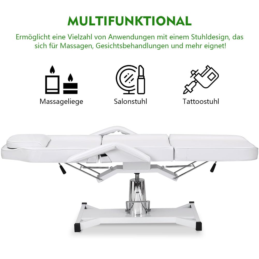 Massageliege Kosmetikliege Klappbar Höhenverstellbar 3 Zone,Tattoo Liege Friseurstuhl für Friseur Spa Schönheitssalon Ausrüstung (Weiß,182cmX82cmX64cm)