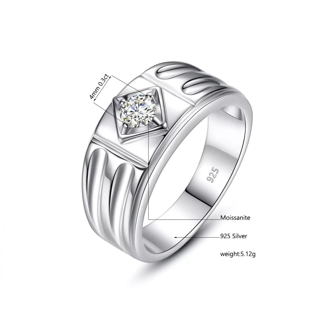 Silber 925 Mann Ringe 0.3CT D Farbe runder Moissanite Ring für Männer Hochzeit Verlobungsschmuck